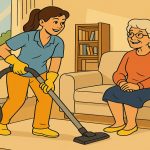 Aide à domicile pour le ménage chez une personne âgée.
